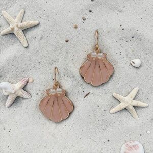 Pearl Shell Drop Earrings | Enamel Scallop | Coastal Summer